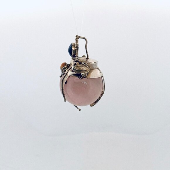 Vintage 925 Sterling Silver Rose Quartz Sodalite Amber Scarab Pendant Peru - Picture 4 of 9